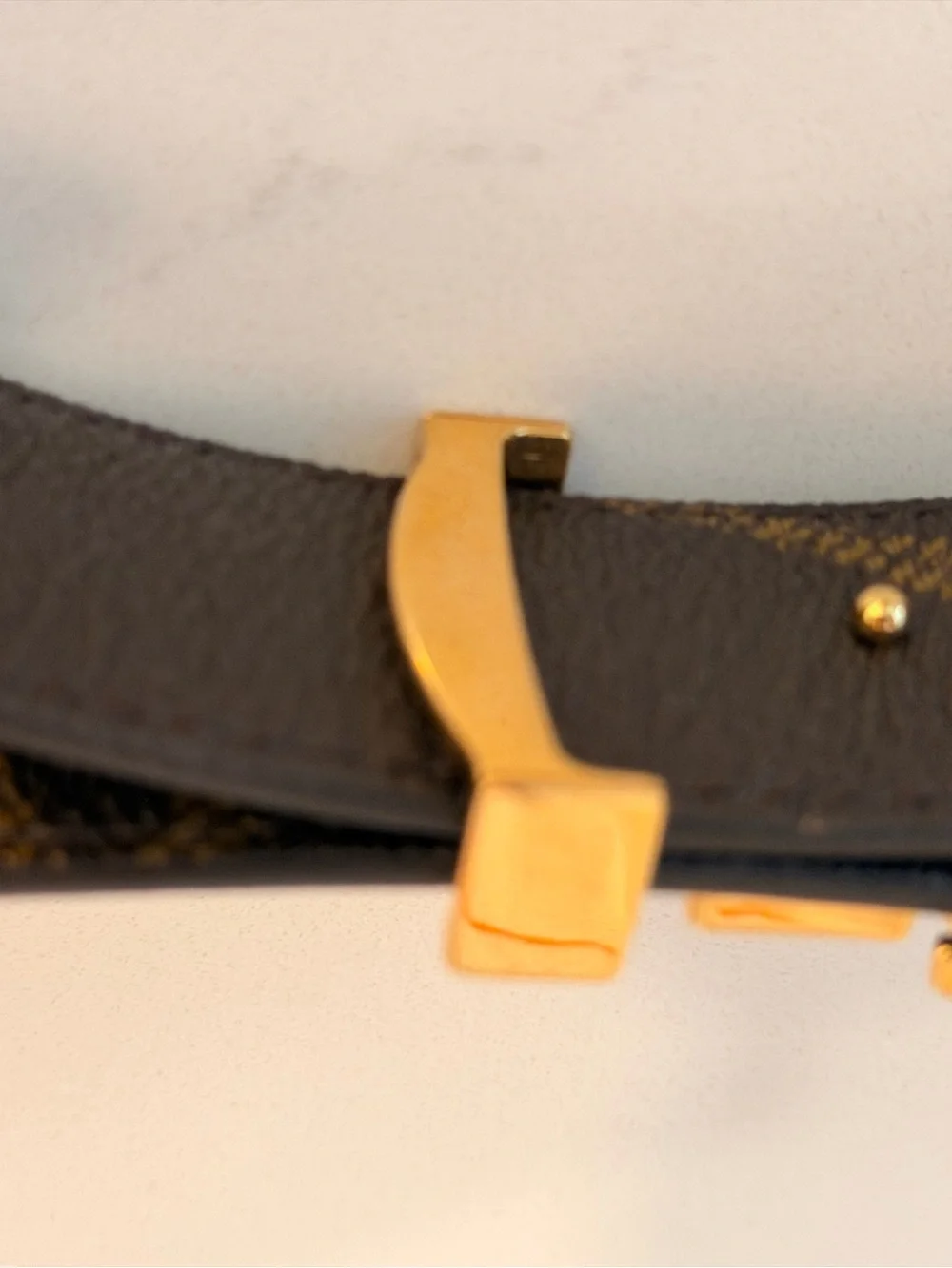 Louis Vuitton Brown Monogram Leather Belt with Gold LV Buckle